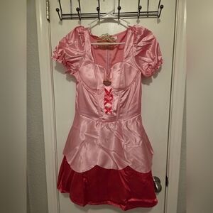 Spirit Halloween Pink Satin Puff Sleeve Mini Dress with Red Skirt